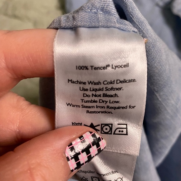 Eddie Bauer Shirt Dress Size 8 Chambray Tencel Pockets Long Or Roll Sleeves - Picture 8 of 10